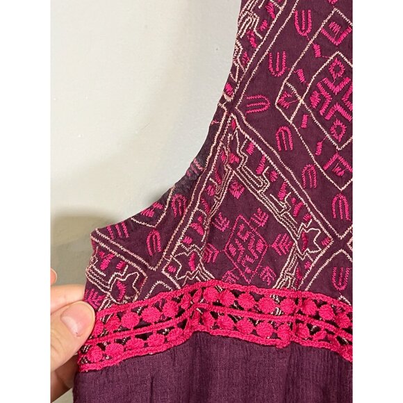 Retro Floral Tank L Purple Chevron Boho Hippie Indie Folk Colorful - Picture 5 of 9